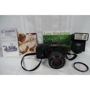 Canon T70 35mm SLR Film Camera Sigma Lens Vivitar Flash